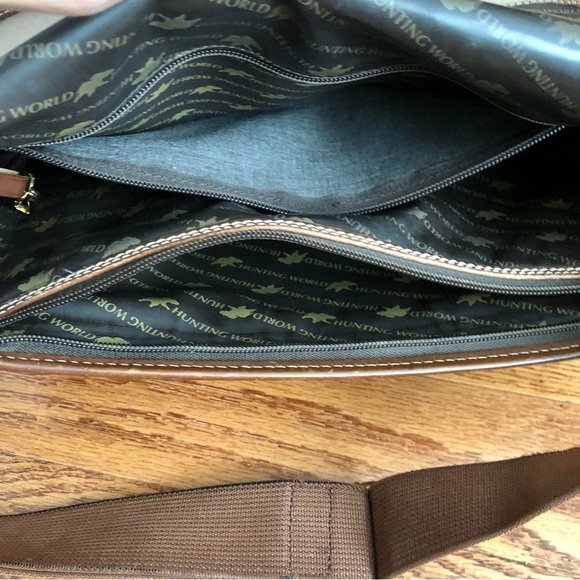 Hunting World Authentic RARE Shoulder Canvass Leather Brown Tan Messenger Bag - Picture 9 of 11